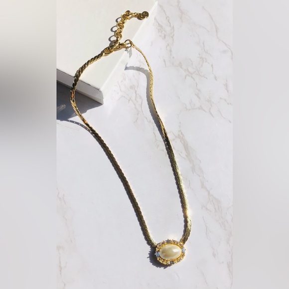 Vintage Christian Dior Faux Pearl + Crystal Necklace CD Chain Signed Adjustable - Picture 7 of 9